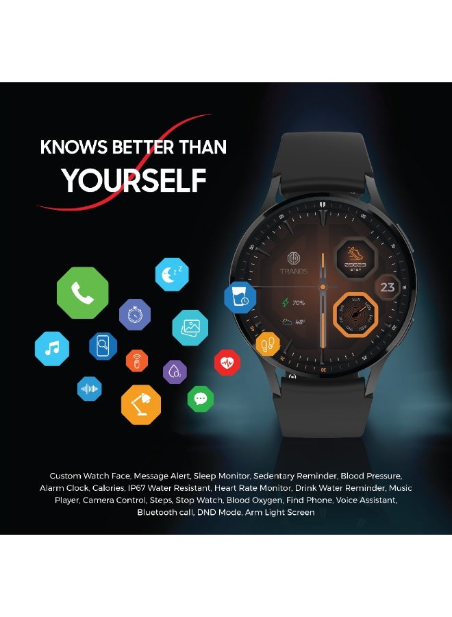 Trands SW120 Smart Watch with 1.43" AMOLED Display, Bluetooth Calling, IP67 Waterproof, Fitness & Health Tracker, Heart Rate & SpO2 Monitor - Black - Image 3